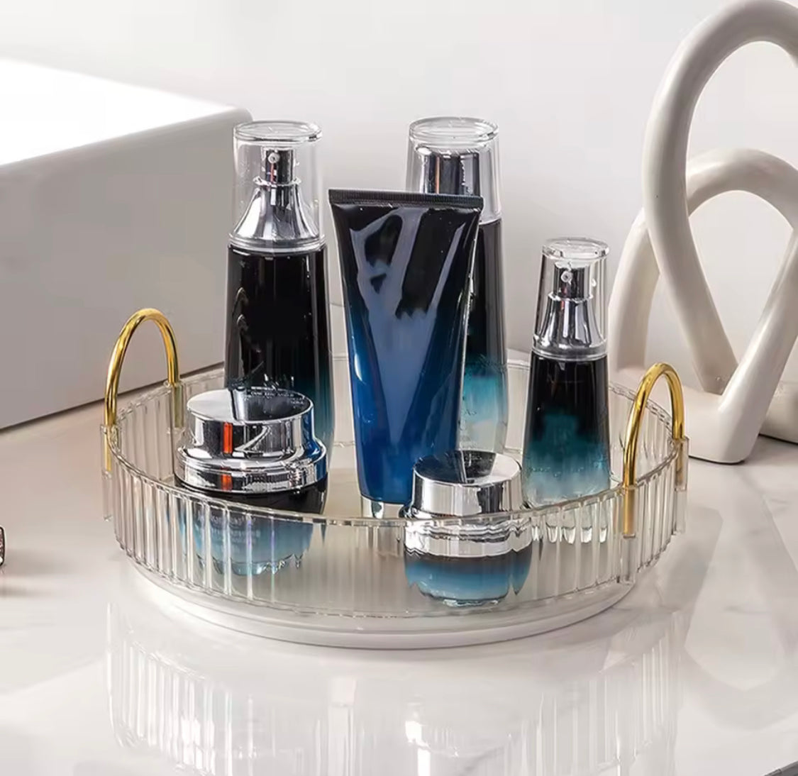 360° Rotating Cosmetic Display Case, Multifunctional Crystal Rotating Tray, Detachable Skincare Holder Rack