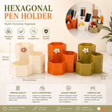 Floral Hexagon Pen Holder, Cute Floral Desk Storage Box, Modern Hexagon Organizer Stand, Multi Compartment Desk Caddy