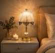 Luxury Crystal Table Lamp, Decorative Crystal Bedside Lamp with Gold Finish, Crystal Ambient Table Lamp, Bedroom Crystal LED Desk Lamp