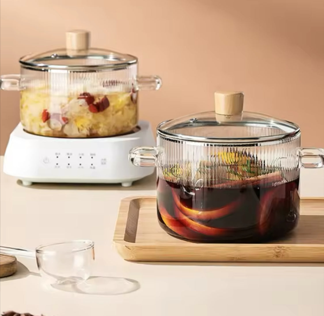 Durable Cooking Glass Pot With Lid, Dual Handles Glass Simmer Pot, Heat Resistant Transparent Cookware, Kitchen Cooking Tool