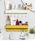 Shower Caddy Basket With Hooks, Wall Mounted Floating Shelf, Multipurpose Countertop Basket, Bathroom Kitchen Storage Rack, Self Adhesive Storage Rack With Hook, Nordic Kitchen Bathroom Rack