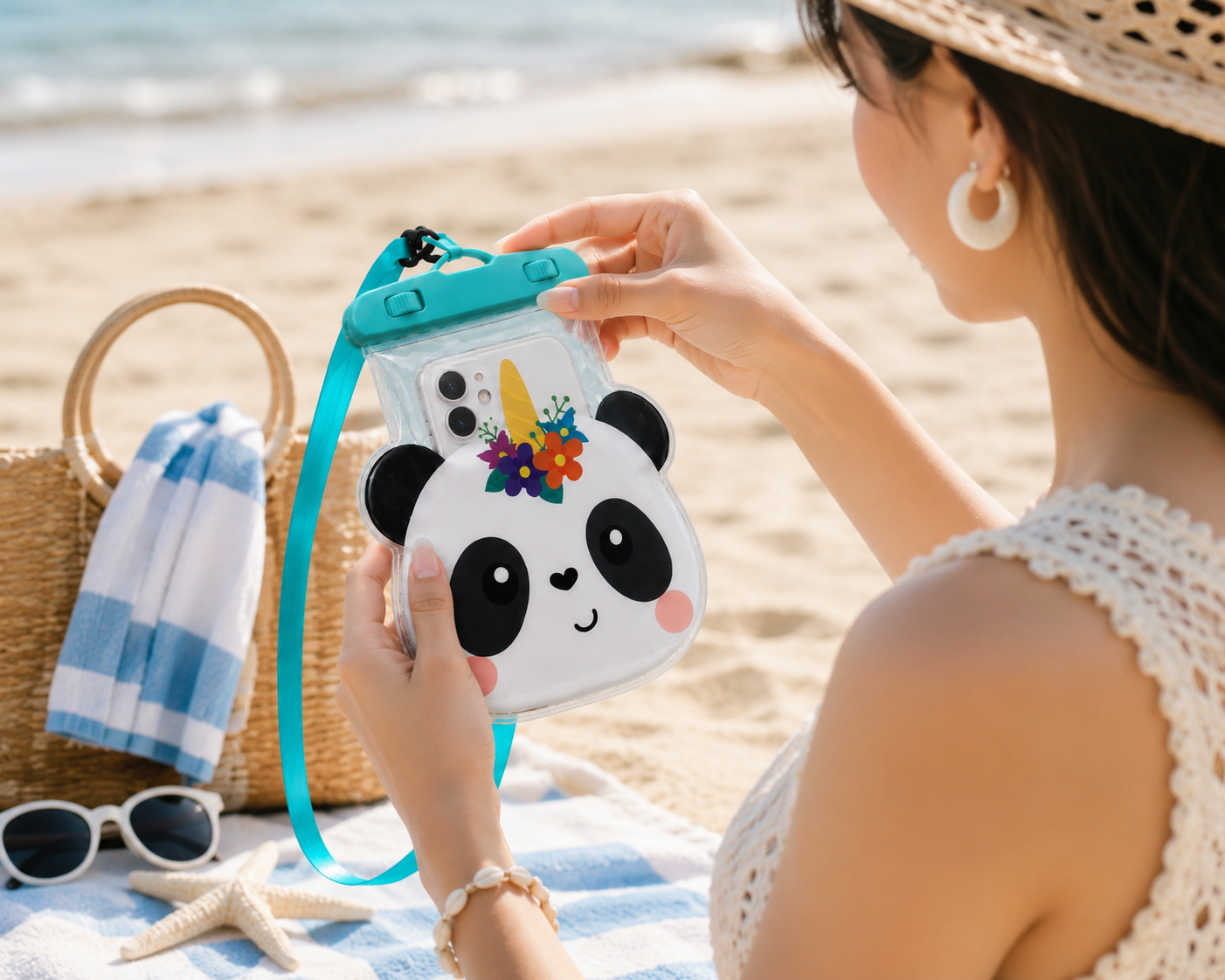 Cute Panda Waterproof Phone Case, Waterproof Mobile Cover with Clear Touch Window, Waterproof Phone Holder with Secure Lock