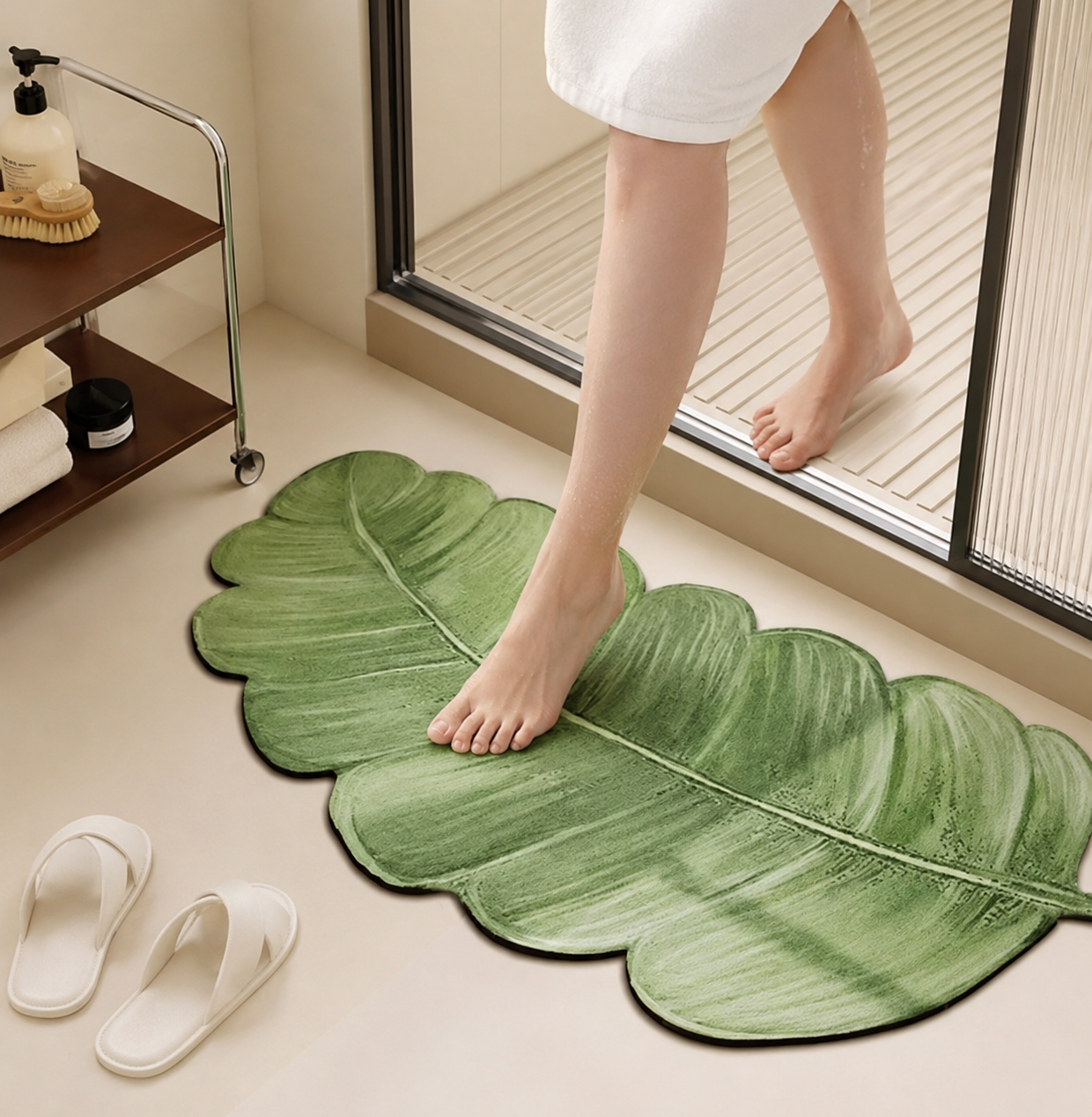 Luxury Tropical Leaf Bath Mat, Super Soft Non Slip Bathroom Rug, Tropical Banana Leaf Bath Rug, Luxury Palm Leaf Floor Mat,  Decorative Leaf Bath Mat