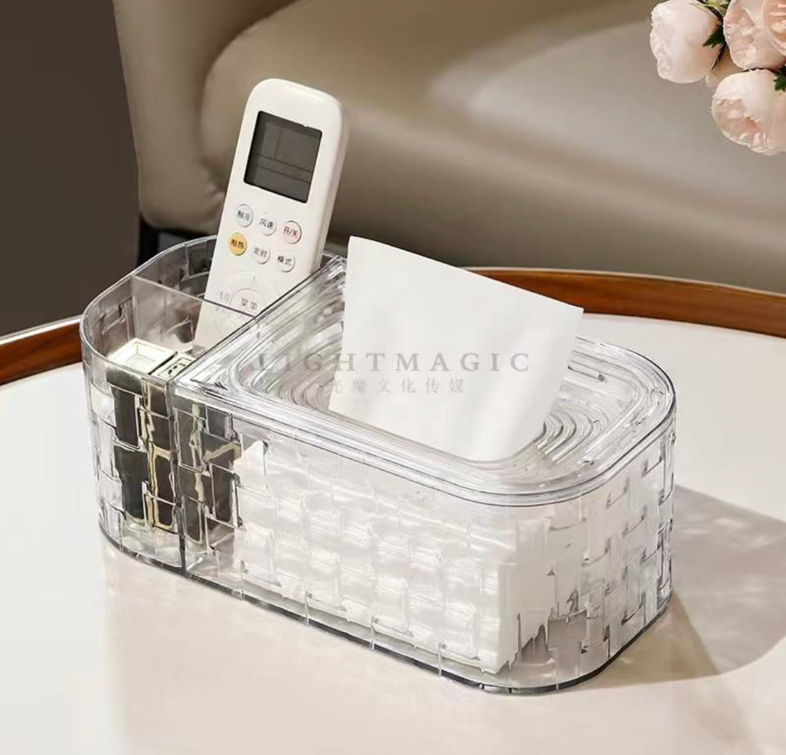 Glacier Pattern Tissue Box With Remote Holder, Large Capacity Paper Dispenser, Living Room Tissue Storage Box