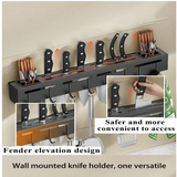 Wall Mounted Kitchen Utensil Organizer, Multi Purpose Kitchen Tool Storage Rack, Kitchen Knife Stand with Hanging Hooks