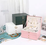 Retro Design Three Layer Jewelry Box, Multilayer Leather Earrings Organizer, Modern Style Jewelry Organizer