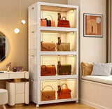 Multi Layer Foldable Storage Cabinet, Bedroom Closet Organizer With Doors, Portable Wardrobe Cabinet, Clothes Storage Organizer, No Installation Storage Cabinet, Plastic Folding Storage Cabinet