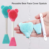 Bear Double Head Face Brush, Silicone Mud Film Facial Brush, Multifunctional Long Handle Silicone Applicator Women, Face Mask Cream Sticks Brush, Facial Mask Applicator, Makeup Removal Scrubber,  Portable Salon Spa Facial Cleansing Brush