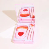 Mini Heart Makeup Brush Set, Portable Makeup Mirror with 5 Pcs Makeup Brushes, Hand Hold Pocket Foldable Beauty Makeup Tools Set, Portable Makeup Brush Box With Mirror