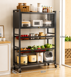 Kitchen Storage Rack With Cabinet, Kitchen Pantry Storage Shelf, Rolling Kitchen Storage Cabinet, Moveable Kitchen Microwave Storage Stand