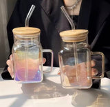 600ml Glass Straw Cup With Handle, Reusable Iced Coffee Mug, Aesthetics Smoothie Cups, Glass Water Tumbler
