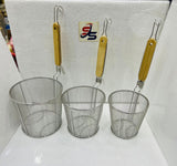 Stainless Steel Kitchen Strainer With Wooden Handle, Frying Food Colander With Long Handle, Potato Chef Colander Tool Frying, French Fries Basket, Kitchen Noodles Fried Strainer, Wire Fine Mesh Oil Strainer