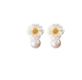 Elegant Pearl Flower Earrings, White Flower Stud Earrings, White Flower Pearl Earrings, Girl Women Ear Jewellery Accessories