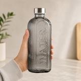 Classic Ribbed Glass Beverage Bottle, Elegant Glass Water Bottle With Metal Cap, Luxury Ribbed Glass Beverage Flask