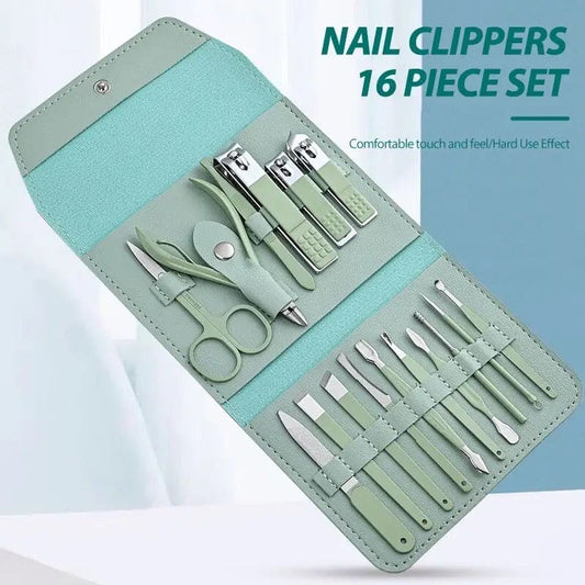 Set Of 16 Nail Clipper, Stainless Steel Manicure Kit With Folding Bag, Professional Pedicure  Beauty Tools Set, Cuticle Trimmer Manicure Scissors Nail Care Ingrown Toenail Removal Clippers, Foot Care Tool Nail Clippers Kit