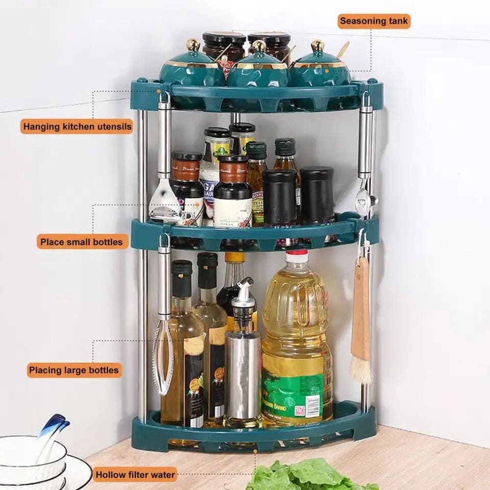 Kitchen Corner Storage Rack, Stainless Steel Kitchen Corner Shelf, Multi Layer Condiment Triangle Storage Rack, Household Triangular Shelf, Multifunctional Metal Storage Shelf