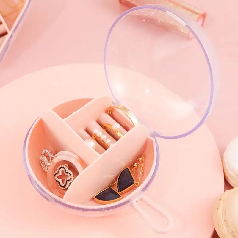 Circular Jewellery Box, Mini Round Shape Jewelry Organizer, Necklace Earrings Rings Holder, Transparent Round Travel Jewelry Box, Multi Grid Storage Case for Earrings Rings