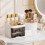 Desktop Cosmetic Organizer With Brush Holder, Transparent Drawer Cosmetic Storage Box, Cosmetic Storage Box