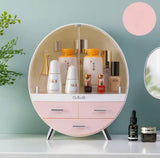 Oval Shape Cosmetic Organizer With Drawer, Makeup Sundries Storage Organizer, Cosmetic Display Case, Dust Proof Storage Rack