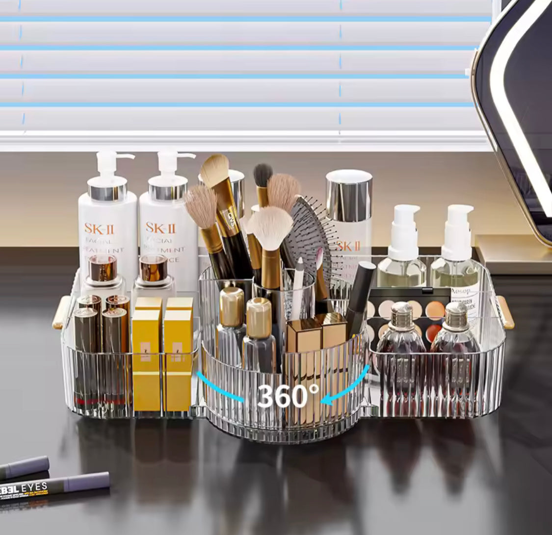 Luxury Makeup Organizer With 360° Rotating Makeup Brush Holder, Cosmetic Storage Box, Lipsticks Make Up Container, Vanity Makeup Organizer Box