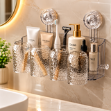 4 in 1 Wall Mounted Toothbrush Holder, Luxury Bathroom Storage And Cup Holder, Bathroom Essentials Wall Organizer