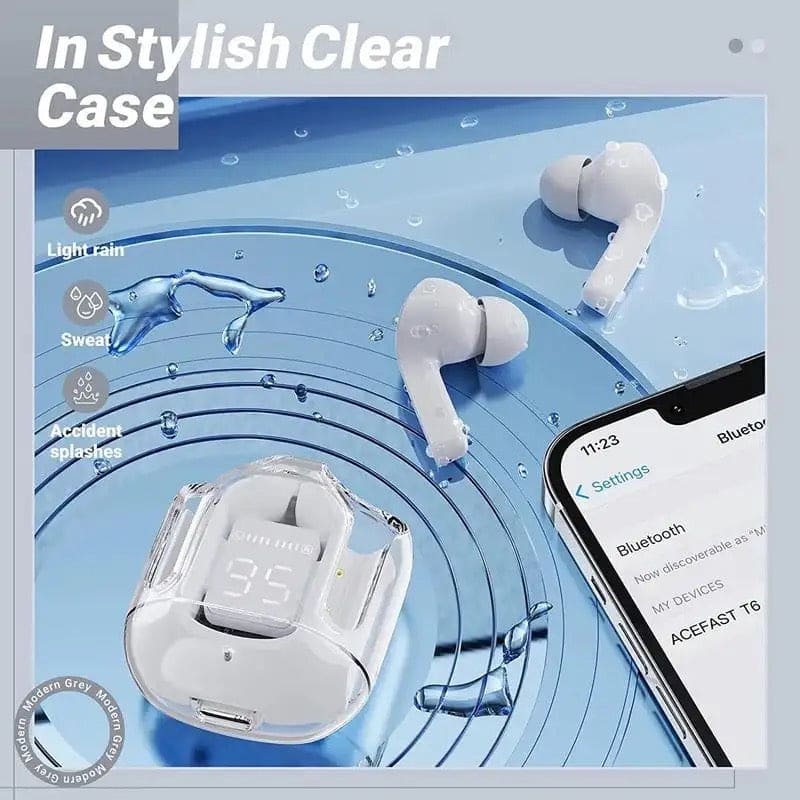 Transparent Wireless Earbuds, Air 31 TWS Earphone, Digital Wireless Bluetooth Earphones, Stereo Ring Headset With Built-in Charging Compartment, Waterproof In Ear Touch Control Earplug, In Ear Headsets with Built-in Mic