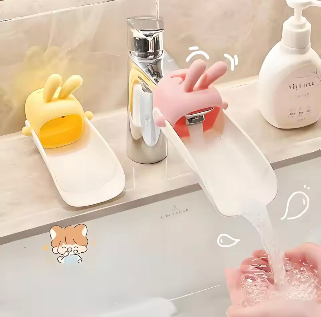 Cute Cartoon Rabbit Faucet Extender, Silicone Splash Proof Hand Washing Helper, Splash Proof Faucet Extender