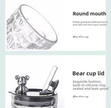 Luxury Bear Cap Transparent Glass Water Cup, Women Coffee Cup With Lid And Straw, European Style Vintage Milk Cup
