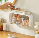 Wall Mounted Organizer With Adjustable Dividers, Dustproof Bathroom Organizer, Adhesive Cosmetic Storage Box, Undergarment Organizer Mini Cabinet