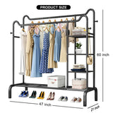 Space Saving Metal Clothes Stand, Multipurpose Coat Rack with Shoes Organizer, Household Shelf Living Room Clothes Storage Rack, Homlly Entryway Coat Rack with Shoes Organizer