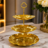 Three Layer PVC Plastic Cake Display Stand, Luxury Gold Dessert Display Stand, Multi Layer Serving Tray, Serving Platter Stand, Elegant Gold Cake Stand with 3 Decorative Serving Trays