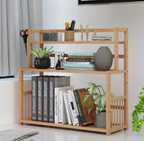 Multi Tier Wooden Bookshelf Organizer, Multifunctional Kitchen Storage Rack, Desktop Sundries Stationery Organizer