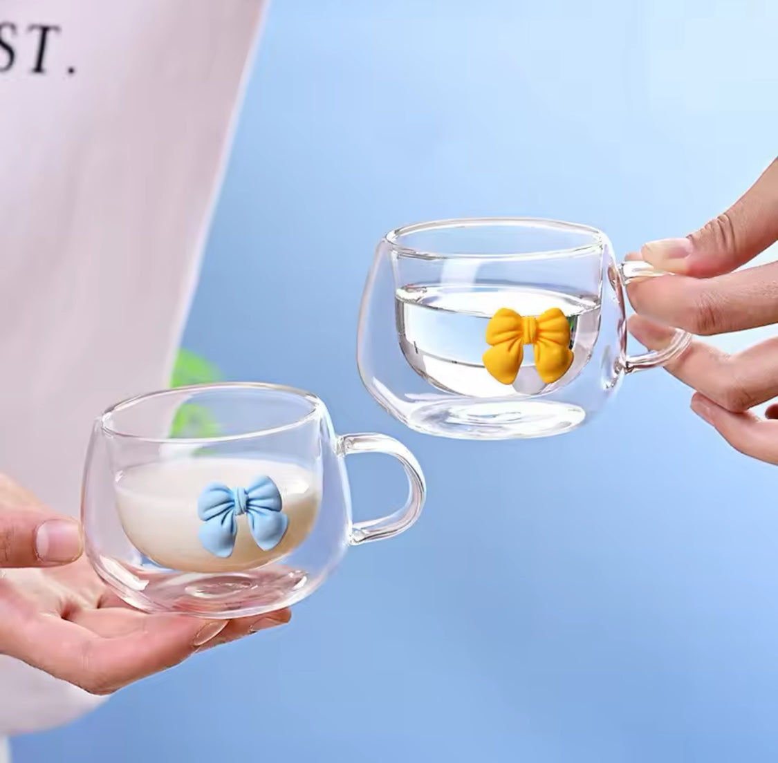 250ml Double Wall Glass Coffee Mug, Bow Design Transparent Mug, Heat Resistant Espresso Cup