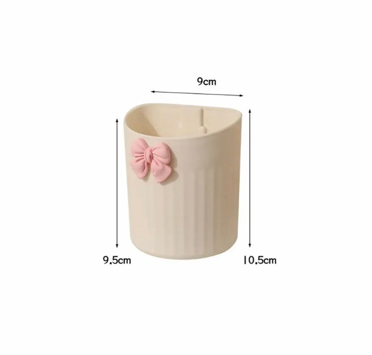 Wall Mounted Kawaii Bow Pen Holder, Wall Hanging Pencil Case, Large Capacity pen Container