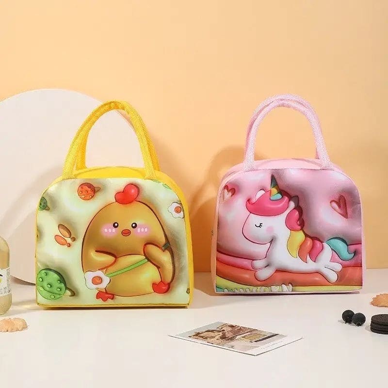3D Thermal Lunch Bag, Cartoon Bento Bag, Large Capacity Lunch Bag with Foil Insulation, Handheld Insulated Lunch Box Bag, Children Cute Lunch Box Bag, 3D Printed Lunch Bag, Waterproof Oxford Lunch Box Bag