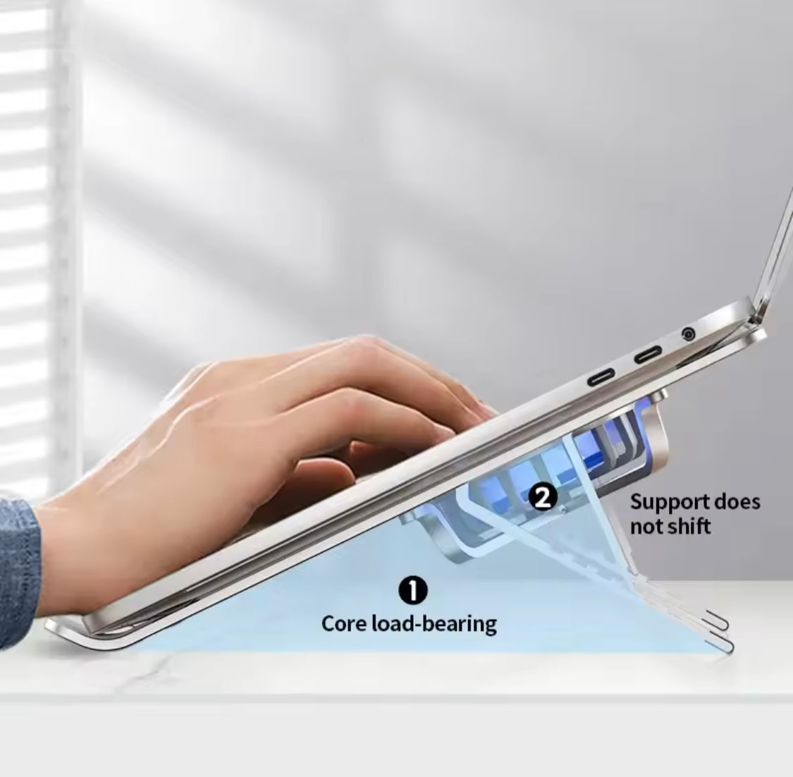 Portable Aluminium Alloy Notebook Stand, Laptop Stand With Computer Cooling Fan, Foldable Dual Fan Desktop Computer Cooling Bracket