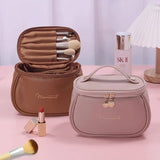 Premium Cosmetic Case, Cute PU Makeup Bag For Women, Waterproof Travel Make Up Pouch, Large Capacity Portable Cosmetic Case, Multifunctional Toiletry Bag, Makeup Storage Bags with Handle and Divider, Cosmetic Makeup Bag for Women Girls