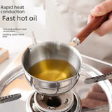 Stainless Steel Oil Splash Pot, Wooden Handle Mini Sauce Pan, Kitchen Cooking Seasoning Dripping Sauce Pan, Household Small Milk Pan, Multipurpose Home Kitchen Small Cooking Pot Butter Melting Pot