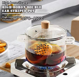 Durable Cooking Glass Pot With Lid, Dual Handles Glass Simmer Pot, Heat Resistant Transparent Cookware, Kitchen Cooking Tool
