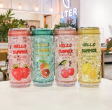 Hello Summer Water Bottle, Double Straw Cold Drink Cup, Creative Milk Box Style Water Bottle, Outdoor Thermos Cup, Summer Glass Drinking Water Bottle