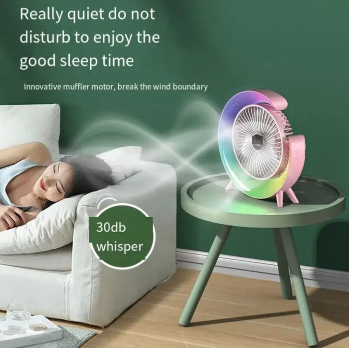 G Shape LED Fan – RGB Rechargeable Cooling Fan