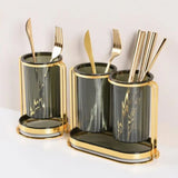 Round Tube Cutlery Holder, Luxury Kitchen Chopsticks Basket, Multifunctional Cutlery Stand Rack, Spoon Fork Chopsticks Storage Rack, Kitchen Cutlery Storage, Household Wrought Iron Chopstick Holder