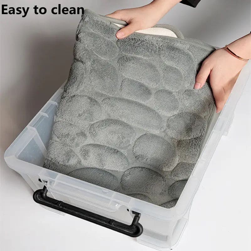 Set Of 3 Bathroom Mat, U-Shaped Contour Mat and Toilet Seat Cover ,Toilet Anti Slip Absorbent Rug, Pebbles Bathtub Decor Carpet, Soft Non Slip Cobblestone Mat, Memory Foam Pebble Shower Mat, Quick Drying Bathroom Mat