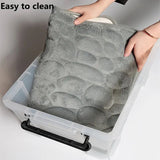 Set Of 3 Bathroom Mat, U-Shaped Contour Mat and Toilet Seat Cover ,Toilet Anti Slip Absorbent Rug, Pebbles Bathtub Decor Carpet, Soft Non Slip Cobblestone Mat, Memory Foam Pebble Shower Mat, Quick Drying Bathroom Mat