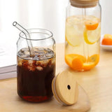 Bubble Tea Cup, 500ml Glass Mug With Bamboo Glass And Straw, Multipurpose Iced Coffee Cute Tumbler Cup for Cocktail, Party Beverage Cup, Portable Glass Water Cup with Straw Lid, Household Borosilicate Straw Glass