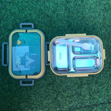 Bento Box With Handle, 3 Compartment Steel Food Container, Portable 3 Grid Dividing Serving Plate, Student Sealed Lunch Box, Stainless Steel Outdoor Food Container