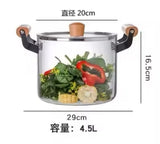 Transparent Cooking Pot With Wooden Handle, Heat Resistant  Glass Pot, Kitchen Cookware Pot