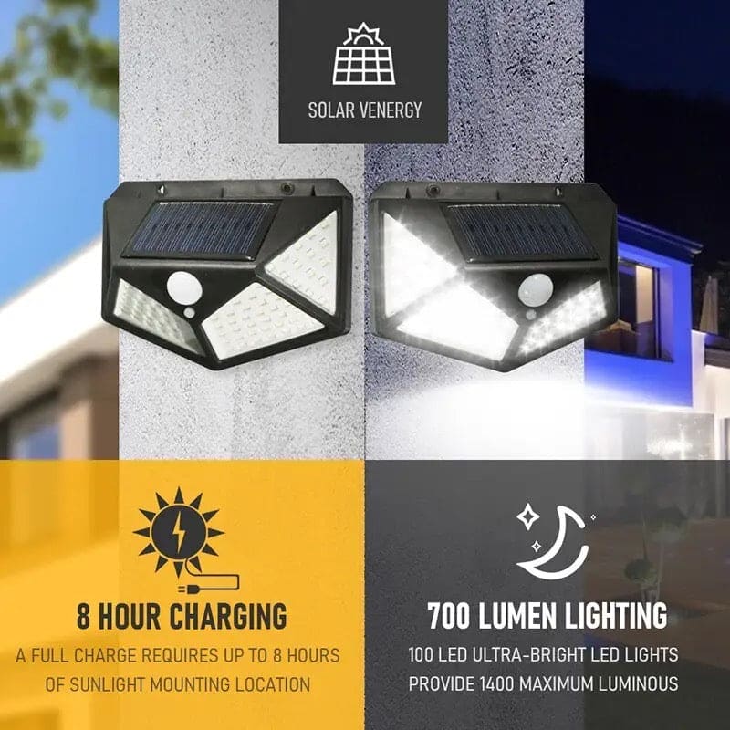 100 LED Solar Light, Motion Sensor Outdoor Solar Lamp, Courtyard Waterproof Stairs Outdoor Wall Light, Multifunctional Solar Lamp, Outdoor Garden Decoration Solar Led Light, Sunlight Powered Spotlight with Motion Sensor