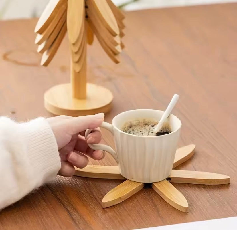 Expandable Tree Shape Pot Stand, Tree Design Wooden Trivet,     Foldable Wooden Heating Pad,     Heat Resistant Wooden Pot Stand,     Blossom Wooden Trivet