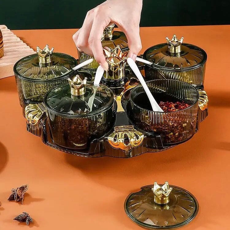 Golden Crown Spice Box, Creative Nut Candy Storage Box, Luxury Kitchen Salt Jar Pepper Sugar Bottle, Snack Tray Rotating Box, Snack Tray Rotating Box, Candy Tray Dried Fruit Tray Storage Box, Transparent Dried Fruit Box